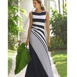 Soft Surroundings Here to Infinity Navy White striped Maxi Dress Sz M
